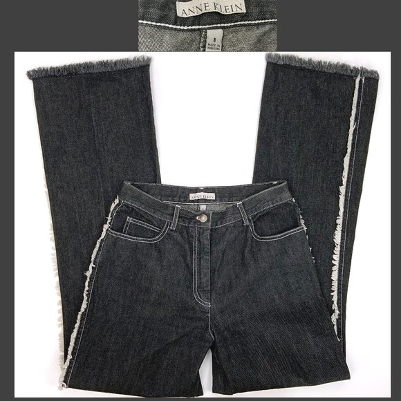 Vintage Anne Kleine Y2K Black Frayed Cotton Jeans Grunge Goth Size 8 - 6 - Picture 2 of 16